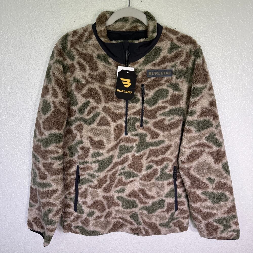 Burlebo Jacket Mens Small Camo Sherpa Quarter Zip Anorak Fleece Outdoors Hunt S